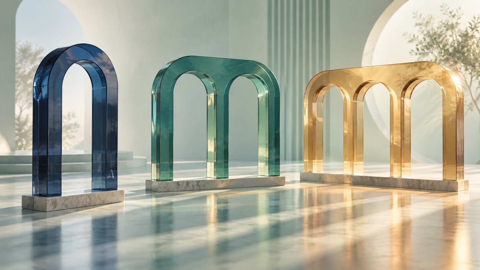 Single, double and triple translucent arches representing different receptor targets