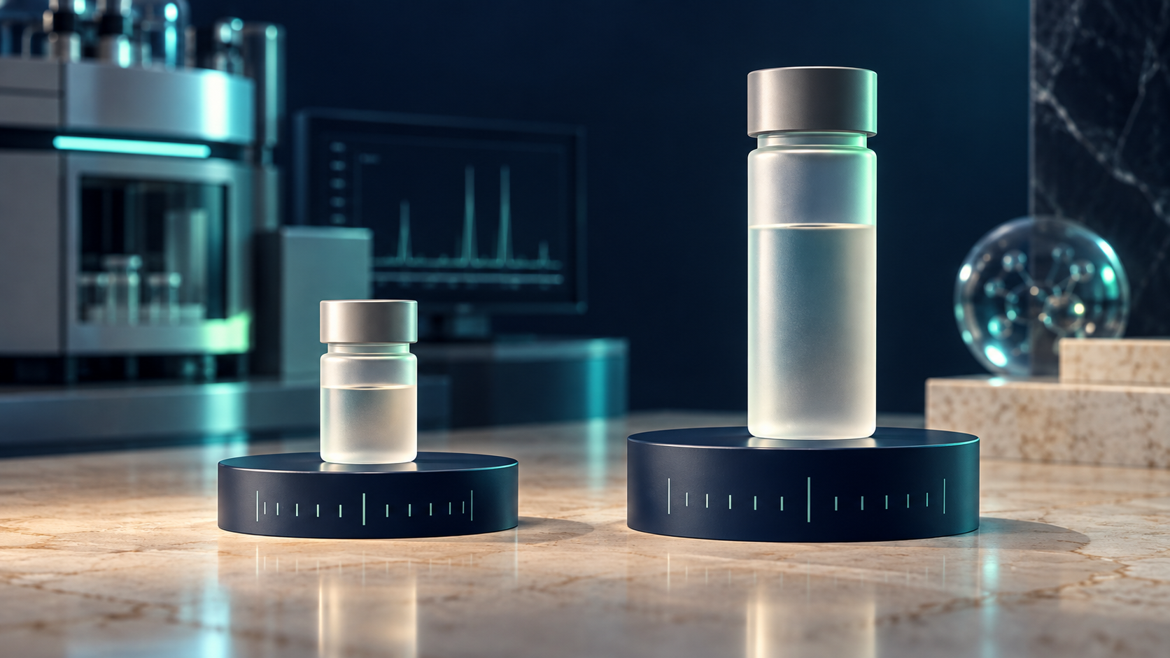 Conceptual illustration comparing two laboratory sample vial sizes